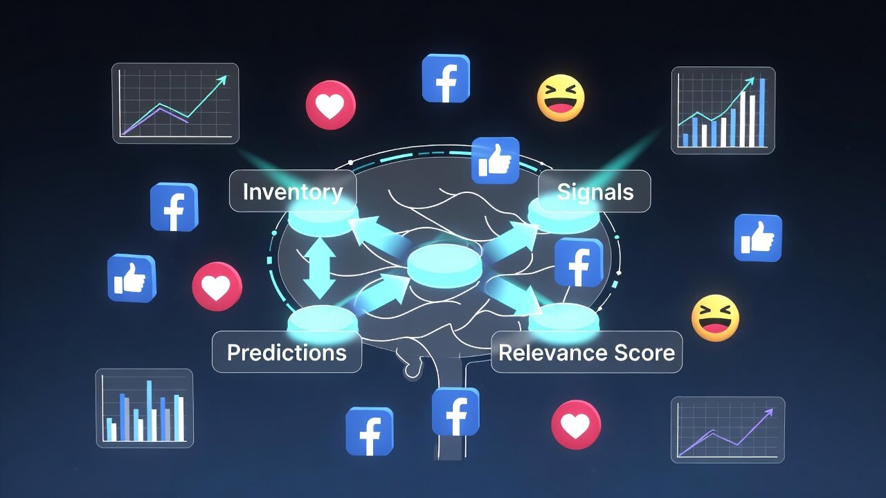 Diagram showing how does the Facebook algorithm works in 2026 with AI and engagement signals
