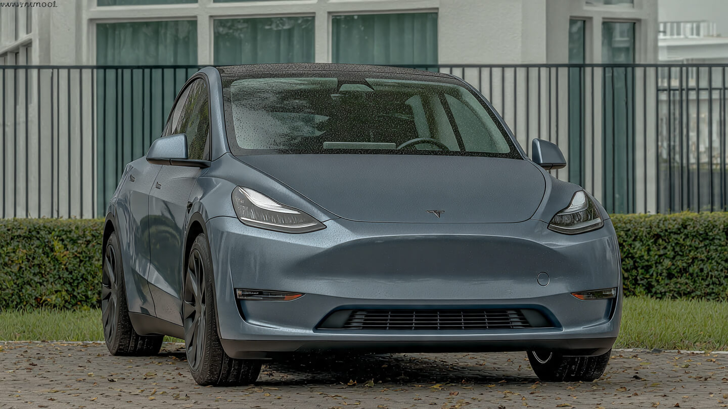 2026 Tesla Model Y electric SUV exterior front three-quarter view