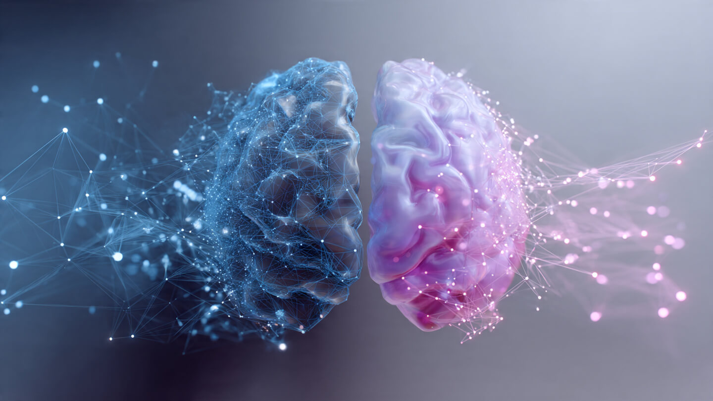 Artificial Intelligence for Beginners: Visual representation of artificial intelligence with neural network patterns and human brain connection