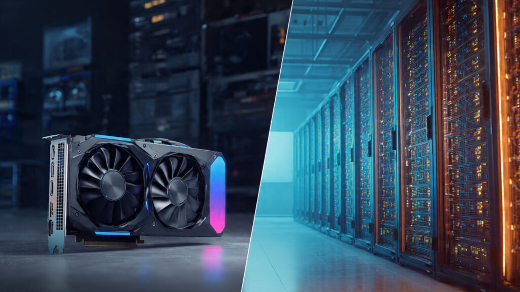 Comparison of NVIDIA gaming GPU and AI accelerator data center chip