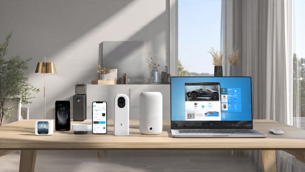 Collage of everyday AI applications including smartphone, smart home, online shopping, and healthcare technology