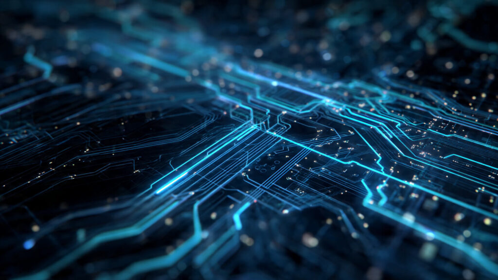 Futuristic visualization of NVIDIA's AI chip roadmap and computational advancement