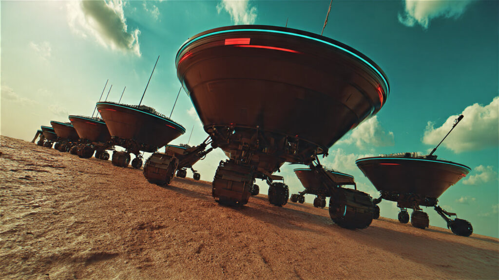 Future autonomous rover swarm exploring planetary surface