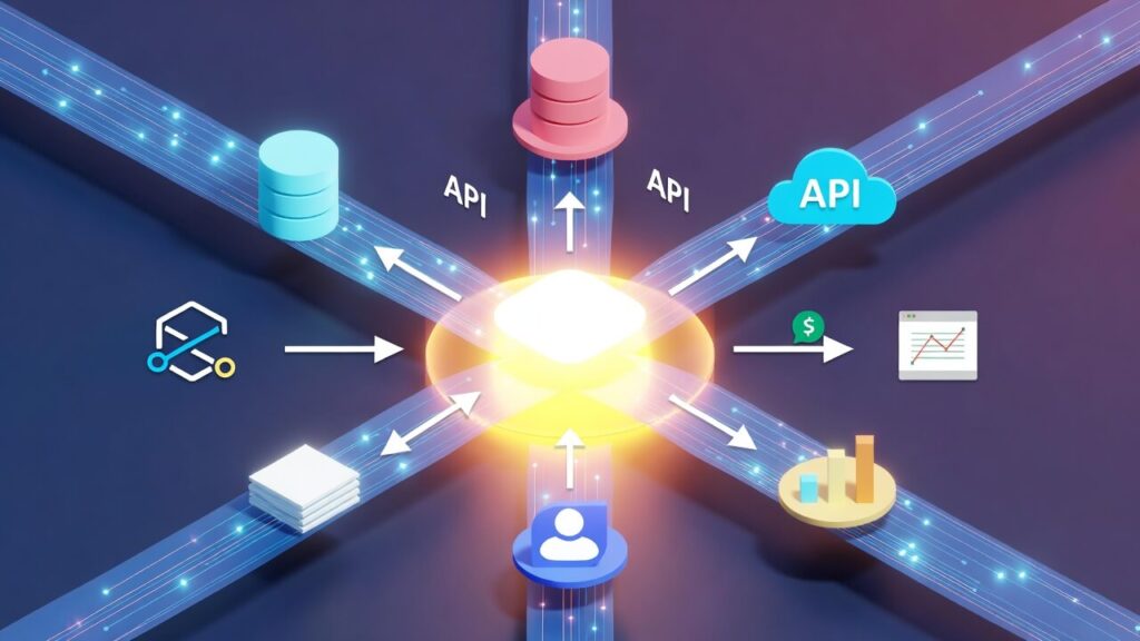 Visualization of AI agent processing data from multiple business systems