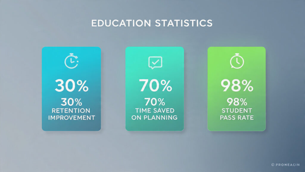 Bar chart showing 20-30% improvement in student outcomes using AI education tools